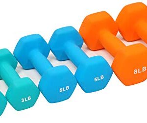 Signature Fitness 32LB Colored Neoprene Coated Dumbbell Set with Stand 3, 5, 8 lbs Pairs - Image 3